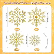 36 adornos de copos de nieve blancos de Navidad de plástico con diamantina para decoración de árbol de Navidad de invierno, varios tamaños, para manualidades - Rezo con iridiscencia. - Ver 5