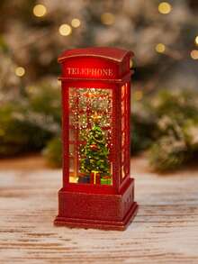 Cirelle 1 szt. - Świąteczna lampka LED w stylu tealight, świąteczna dekoracja budki telefonicznej z Mikołajem, bałwanem, motywami choinkowymi, zasilana bateriami, podświetlana czerwona szafka na kominek lub witrynę, dekoracja na przyjęcia świąteczne, świecznik, lampka nocna, ozdoba stołowa, prezenty świąteczne, dekoracje świąteczne, sześciokątna latarnia, lampka nocna, oświetlenie dekoracyjne, światło nastrojowe