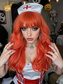 22-Inch Red Curly Wig, Heat-Resistant Fiber Material, Suitable For Halloween, Christmas And Other Occasions, Women - Red - View 2