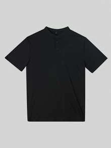 GRDR 男士休闲亨利领短袖 T 恤，夏季 - 黑色 - 查看 3