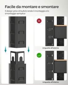 30 x 75 x 150 cm, Robusto Scaffale in Metallo a 5 Ripiani Senza Bullone, in Acciaio Verniciato a Polvere, per Carichi Pesanti, Regge fino a 650 kg, Nero - Grigio Scuro - Visualizzare 4