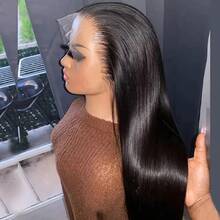 200% 密度直发蕾丝前部假发真人发 4*4 5*5 13x6 13x4 高清透明蕾丝前部，适用于无胶巴西处女发，无胶假发真人发，预拔婴儿发际线 - 自然色&黑色系 - 查看 2