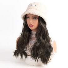 棕色金色挑染合成假发，适合女士日常派对使用，长波浪卷发自然假发，带刘海，耐热假发 - 彩色 - 查看 11