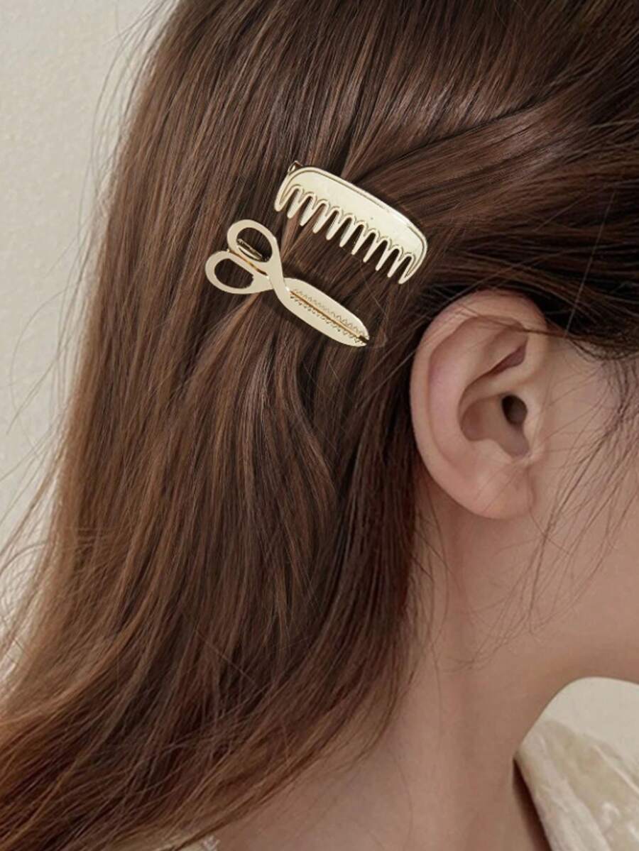 1 Piece Of Scissors And Comb Shaped Metal Hair Clip, Creative And Interesting Girls Hair Accessories, Cute Claw Clip, Hair Clip, Claw Clips, Hair Claws, Hair Slide, Hair Barrettes