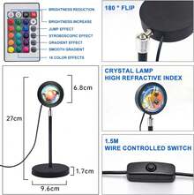 VIDA4U Lámpara Sunset, Lámpara Atardecer de Proyección de 16 Colores, Sunset Lamp con Ratación 360° y Control Remoto, Lámpara Nocturna de Puesta de Sol para Selfie, Fotografía, Decoración, Recámaras - 1 - Ver 5