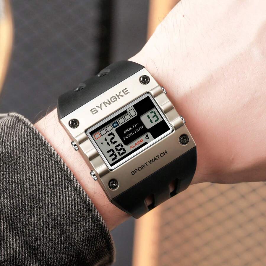 Men's Retro Sports Watches Waterproof Multifunction LED Backlight Digital Electronic Watches Shockproof Square Military Tactical Wristwatch Best Gift - Vàng - Xem 1