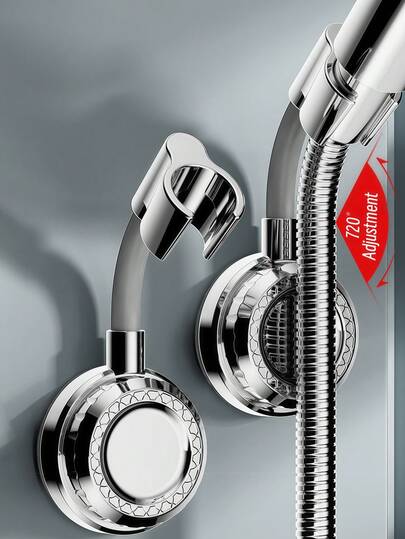 1pc No Drill Bathroom Shower Head Holder, Adjustable Suction Cup Movable Bracket Bathroom Accessories Bathroom Tools