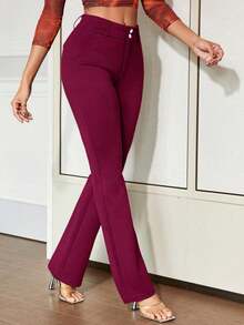 Apperloth A Quần công sở nữ màu trơn thanh lịch, khóa kéo đôi, túi bên hông, eo chun, ống rộng, dáng ôm, thích hợp cho Giáng sinh, Halloween, Lễ Tạ ơn và các dịp khác. - Đỏ - Xem 6