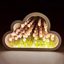 DIY Tulip Cloud Mirror Night Light Kit - USB-Powered LED, 20-Flower Display, Ideal For Bedroom Ambiance & Creative Gift For Teens, Couples, Friends - Manual Assembly Required - Multicolor - View 2