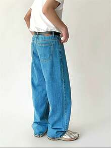 Men's Baggy Denim Pants Wide Carpenter 100% Cotton Premium Fabric Dazzling - 藍色 - 查看 3