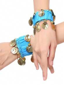 1 Pair Belly Dance Metal Coin Bracelet Belly Dance Wrist Ankle Cuff Bracelet Chiffon Gold Coin Belly Dance Accessories - Multicolor - View 5