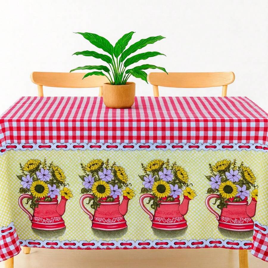 Oxford Printed Hemmed Tablecloth For 4, 6, Or 8 Rectangular Kitchen Dining Chairs - Bule Floral - View 1