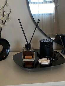 1pc Minimalist Acrylic Mirror Tray Decor, Asymmetrical Curved Shape Desktop Ornament, Photography Prop, Home Decor, Nordic Style, Jewelry & Cosmetic Display - Black - View 2