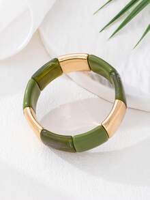 1pc Retro Tie Dye Acrylic Elastic Bracelet, Vibrant, Elegant, Personalized, Wide Face Bohemian Style Bangle, Suitable For Daily, Casual, Holiday Wear For Women (Color And Pattern May Vary)