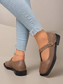 2026 Neue Damen Mode Luxus Schuhe, Luxus Schnallen Design, Quadratische Zehen Mary Jane Schuhe, Vielseitige Ganzjahres Loafer, 2026 Neue Bestseller Damen Flache Schuhe - Kastanienbraun - Übersicht 4