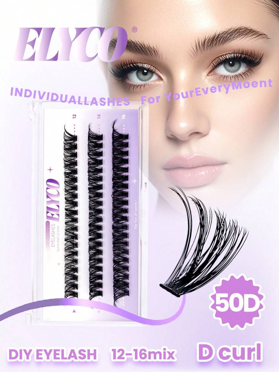 ELYCO 60 Clusters D Curl 3D Fluffy & Curly Lashes, 0.07mm 12-16mm Mixed, Handmade Cluster Lashes, Soft & Delicate Individual Cluster Curly Segmented DIY False Eyelashes, Long-Lasting Cartoon Lashes, Suitable For Party, Gift For Women & Girls