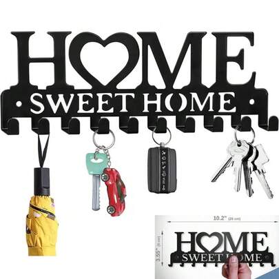 1pcs Black Key Holder Wall Mounted Storage Rack, Metal Art Decorative Hook For Coats, Hats, Entrance Hallway