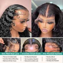 34 Inch Deep Wave Lace Front Wigs Human Hair 13x6 HD Lace Front Wigs Pre Plucked Brazilian Curly Human Hair Wig 250 Density Glueless Frontal Wigs For  Women - Natural Black - 查看 7