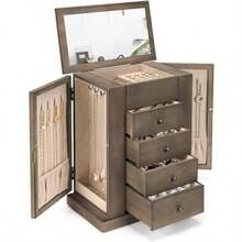 Yoimori Jewelry Box For Women 5 Layer Large Wood Boxes And Organizers For Necklaces Earrings Rings Bracelets Rustic Organizer With Drawers And Mirror Weathered Gray