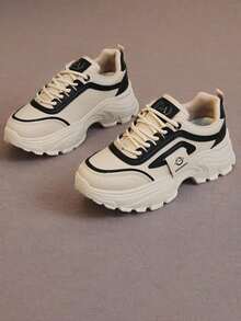 New Women Athleisure Sneakers, Thick Sole Chunky Elevated, Lightweight & Comfortable, Breathable Versatile Chunky Sneakers, Non-Slip - Black - View 4