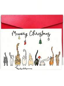 1 Stück Miau Miau Weihnachtskarte - Katzen Thema, ein witziger saisonaler Stationery-Set, geeignet für Katzenliebhaber, süße Katzen Illustrationen für die Feiertage, ideal als Geschenk für Freunde und Familie