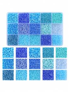 beadia Mix 15 Color Glass Seed Beads Tube Beads Glass Bugle Beads Loose Kit For Jewelry Making DIY Craft Beading (Blue) - Blue - View 1