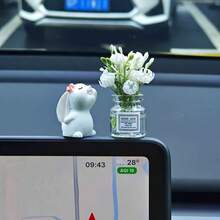 2pcs Of Small Rabbit Jasmine Flower Central Control Healing Ornaments, Car Vase Decorations, Perfume Car Interior Decor Items.