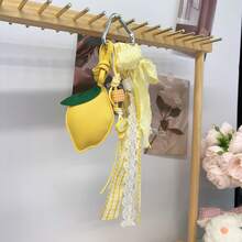 Pendentif citron jaune, chaîne de sac à ruban doux, porte-clés de voiture, étui pour téléphone, écouteurs, accessoires décoratifs, style Ins