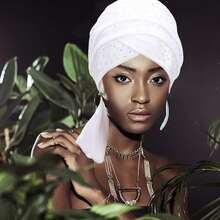 Awegeo 奢华女士非洲风情头巾 – 手工水晶装饰精美头巾，适合特殊场合，也可作睡帽或睡帽使用。 - 彩色 - 查看 4