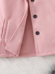 Bestselling Girls' Thick Wool Blend Coat, Lapel Collar, Button Closure, Pockets, Minimalist Design, Warm School Style Children Outerwear, Autumn/Winter - Pink - View 6