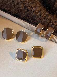 Zestaw 3 par kolczyków w kształcie sześcianu w stylu retro, minimalistyczny, elegancki, dla kobiet, uniwersalny do noszenia na co dzień, jesień/zima