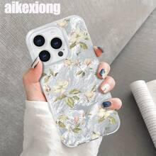 Funda con diseño de hierba verde y flores blancas, orificios grandes y protección anticaídas. Diseño elegante y moderno. Elegante y de alta gama, compatible con phone 16 Pro Max, 16, 15 Pro, 14 Plus, 13, 12 Pro, 6, 9, 4 Pro, X y XS. Adecuado tanto para hombres como para mujeres. - Blanco - Ver 3