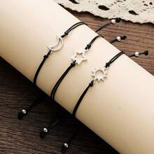 YFmyKoyosa 3 Piezas Pulseras de Sol Luna y Estrella para Mujer, 3 Pulseras de  para 3 Mejores Amigos, Pulseras Ajustables Hechas a Mano con Cordón, Cuerda de Cera, Moda Regalos para Mujer Cumpleaños para Mamá Hermana Amiga - 1 - Ver 5