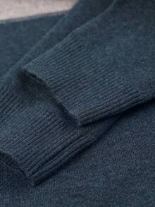 男士厚款 V 领提花毛衣，休闲商务通勤长袖套头衫，适合分层穿着或外套，秋冬 - 青碧色 - 查看 10