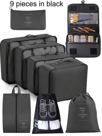 7pcs/Set Beige Large Capacity Portable Travel Organizer Bag Set - Easily Organize Your Clothes, Shoes And Underwear - Sneakers Shoes - Perfect For Packing Luggage, Portable Travel Organizer Bags With Shoe, Bathroom Cosmetics, Laundry Bag, School Supplies, College Dorm Decor, Bedroom Decor, Student Teacher Dorm Essentials, Storage Bags, Clothes Storage Bags, Clothes Organizer Bags, Travel Bag Set