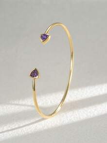 Charm-In 1pc Gold-Color Zirconia Inlaid Open Bangle Bracelet For Women