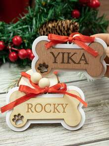 Personalisierte Weihnachtsdekoration mit Namen, personalisierte Weihnachtsornamente für Hunde, Hundeornamente für Weihnachtsbaum, Hundebasteleien, personalisierte Weihnachtsgeschenke, Selbstgemachte Ornamente, Partydekoration, Holz Doppelknochen Ornamente, Raumdekoration, Weihnachten, individualisierbar, Garten, Mutter, Familie - Stil B - Übersicht 6