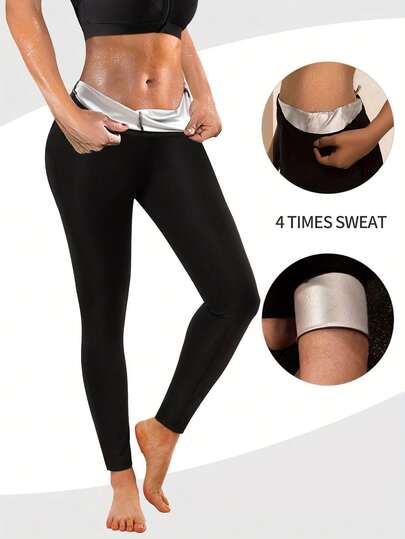 1pc Women's Sweat Pants, Tummy Control Fitness Leggings, Sauna Shaping Pants, 4X Sweat, High Waist Fat Burning Trousers, Slimming Yoga Pants