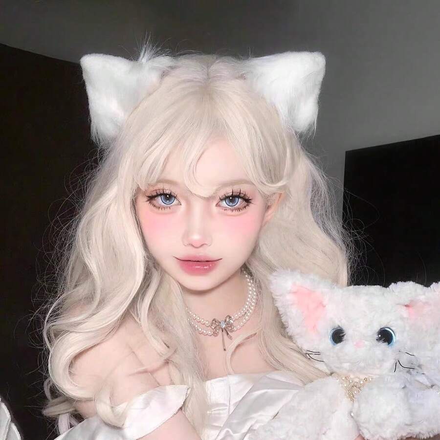 A Pair Of  Cute White Plush Cat Ear Hair Clips, 3D Animal Ear Hairpins For Christmas Cosplay Lolita Party Gift Exchange Kawaii Accessories - 黑色髮夾 - 查看 1