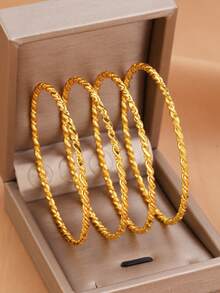 4 أساور سوار من النحاس المطلي بالذهب عيار 24 قيراط سميكة ومجدولة، مناسبة للنساء كهدية للمناسبات، الحفلات، والاستخدام اليومي