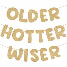 Older Wiser Hotter Glitter Banner Party Decorations Funny Cute Women's Birthday Banner For 30th 40th 50th 60th 70th 80th Birthday Celebrations Champagne Gold Sparkling Confetti Accents Ideal For Birthday Parties Home Decor And Special Milestone Events - 香檳金 - 查看 1