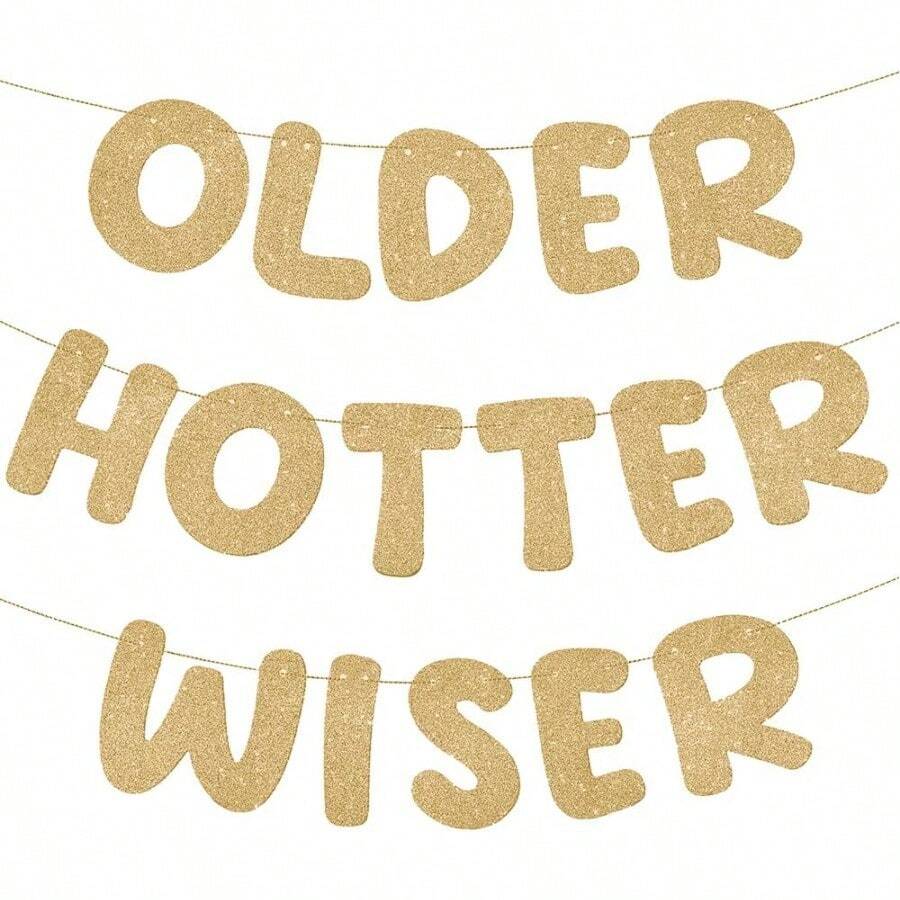 Older Wiser Hotter Glitter Banner Party Decorations Funny Cute Women's Birthday Banner For 30th 40th 50th 60th 70th 80th Birthday Celebrations Champagne Gold Sparkling Confetti Accents Ideal For Birthday Parties Home Decor And Special Milestone Events - 香檳金 - 查看 1