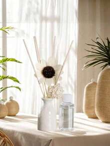 Flameless Home Fragrance Diffuser Set, (1 Bottle Fragrance Oil + 1 Ceramic Bottle + 5 Rattan Diffuser Sticks + 1 Rattan Ball + Dried Flowers) Long-Lasting Scent For Bedroom, Study, Bathroom, Living Room - Multicolor - View 6