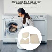 Bathroom Rug Set Of 3, Bath Toilet Mats Set, Bathroom Rugs Super Soft Toilet Seat, Anti Slip Backing Toilet Mat U-Shaped Contour Toilet Rug Bathmat And Toilet Lid Cover - Màu be - Xem 4