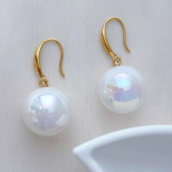 أقراط من الفولاذ المقاوم للصدأ المطلي بالذهب عيار 18 قيراط مع خرز اصطناعي، تصميم فاخر خفيف الوزن، مناسب كهدية عيد الحب أو حفلات عيد الميلاد للحبيبة