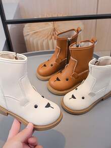 1 Pair White 3D Animal Decor Children's Boots, Boots, Cute Solid Color Stylish Girls/Boys Boots, Quality PU Upper, Comfortable Lining, Thick Sole, Suitable For 3-15 Years Old Girls Students Daily, Party, Autumn/Winter New Arrival