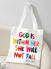 1 pieza Bolso de mano con estampado de letras colorido, gran capacidad con doble asa de hombro, adecuado para uso diario, escuela, compras, actividades al aire libre