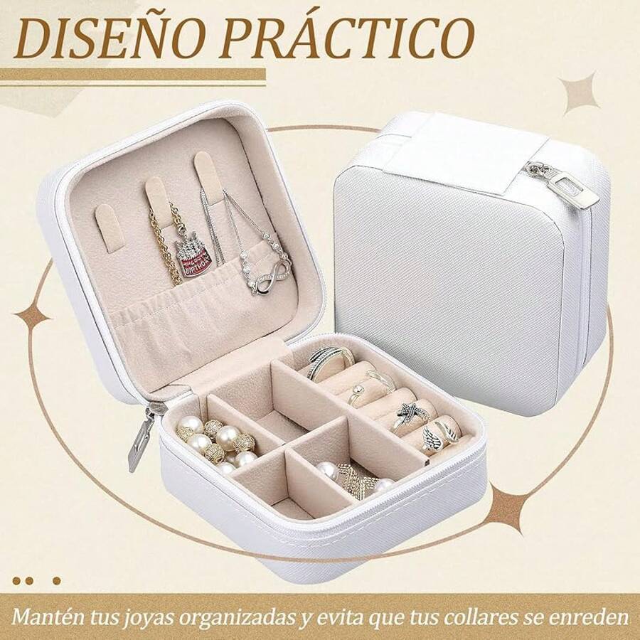 Pequeño joyero, organizador de joyas de viaje de 10x10x5 cm, joyero portátil con compartimentos, puede almacenar anillos, aretes, collares (azul cielo) (12 piezas) - Azul Oscuro - Ver 1