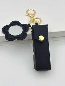 1pc Solid Color PU Leather Lipstick Holder (With Heart-Shaped Mirror) - Women's Makeup Keychain. Back To School Lipstick Holder With Heart-Shaped Mirror, Multiple Colors Available, Women's Makeup Bag, Heart-Shaped Bag Charm Fashion Keychain Pendant, Wallet, Handbag, Bag Accessory. Suitable For Parties, Weddings And Dances. Make Up Bag - White - View 19