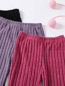 Tween Girl 3pcs/Set Solid Color Leggings & Flared Pants, Autumn/Winter - Multicolor - View 4